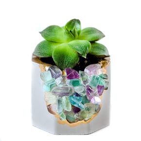 Geode Planter | Unique Air Plant Holder | Amethyst Crystal Planter | Concrete Succulent Pot | Purple and Gold Cactus Pot | Raw Crystal Candle Holder | AirPlant Tillandsia Air Fern Vase (Blue Calcite)
