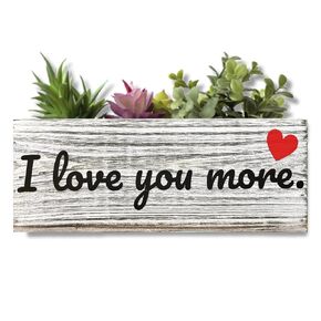 I Love You More Rustic Wood Succulent Box Gift Wife Girlfriend Heart BFF Romantic Wedding Couple