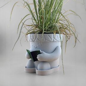 Marby POT - 3D Printed Cute Planter | قراءة وعاء نبات الوجه | ديكور حديقة داخلي | هدية فريدة لعشاق النباتات | المعلمين وعاء عصاري مع صينية التنقيط (الرخام الأبيض ، متوسط ​​4.5 ") (الطين)