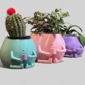 Marby POT - 3D Printed Cute Planter | قراءة وعاء نبات الوجه | ديكور حديقة داخلي | هدية فريدة لعشاق النباتات | المعلمين وعاء عصاري (البط البري ، متوسط ​​3.5 ")