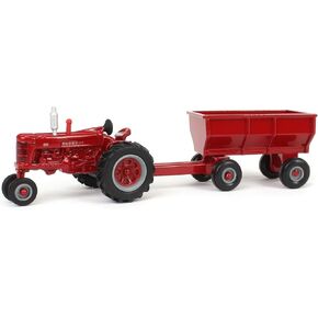 Case IH 1/64 Farmall 400 Narrow Front Tractor with Flarebox Wagon, Diecast Metal, Soft-feel Tires, Ages 3+