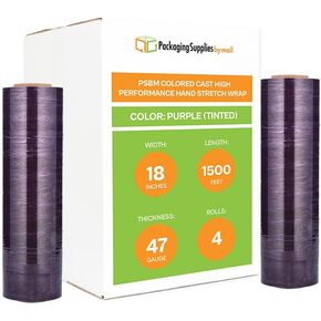 PSBM Blue Stretch Wrap, 4 Pack, 18 Inch x 1500 Feet, 80 Gauge, Tinted/Transparent Hand Stretch Film Rolls for Packaging Moving Packing Pallets…
