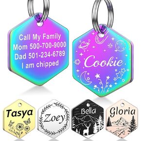 Dog Tags Stainless Steel Pet Tags Personalized Double-Sided Engraved Dog and Cat Tags Custom Pet Name ID Tag, Various Design Options,Heart
