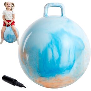 2 Pack Clouds Hopper Ball for Kids, 18 Inch Bouncy Balls with Handle, Inflatable Hopping Toys for Boys and Girls Ages 3-8, Blue & Purple Pink Balls with Pump and Gift Boxes