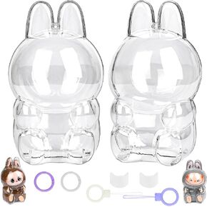 1-Pack Clear Protective Cases for LABUBU Monsters Exciting Figures-Includes Independent Hanging Kit & Dual Stabilization Tape