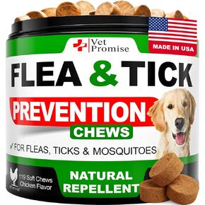 Flea and Tick Prevention for Dogs Chews - Natural Dog Flea and & Tick Control - Advanced Oral Pills Supplement Treatment for All Breeds & Size - Vet Formulated - Soft Chewables - Made in USA