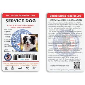Custom Service Dog ID Card Emotional Support Animal ID Card Custom with Digital ID for Mobile Device - Registration to Service Animal Registry Included - Code Ready