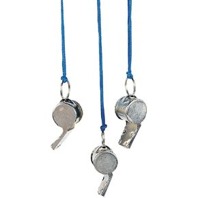 Fun Express Metal Whistles – Durable Toy Whistles with Loud Sound for Kids – Ideal for Party Favors Outdoor Games Sports Events – Classroom Activities Assorted Bright Colors – 12 Pieces