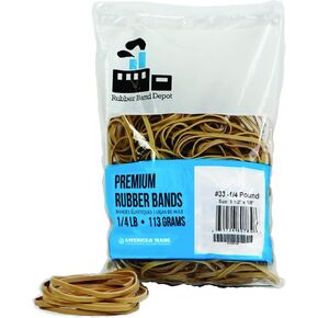 Rubber Bands, Rubber Band Depot, Size #33, Approximately 205 Rubber Bands Per Bag, Rubber Band Measurements: 3-1/2" x 1/8'' - 1/4 Pound