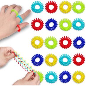 Flyaway Sensory Rings for Kids Adults 20 Pack, Stretchy Coil Fidget Rings for Kids Stress Relief, Sensory Toys for Autism Anxiety ADHD, Bulk Finger Massage Stress Toys for Student Classroom
