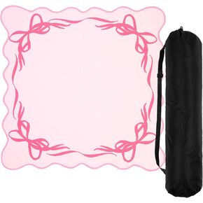 Pink Scalloped Bow Mahjong Mat Coquette Mahjong Table Mat with Carrying Bag 31.5" x 31.5" Cute Aesthetic Scallop Anti Slip Noise Reduction Games Table Cover for Poker Card Board Games Dominoes