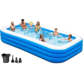 Inflatable Swimming Pool, 130" x 72" x 22" Oversized Thickened Blow Up Pool with Pump, Swimming Pools for Adults, Family, Backyard, Lawn, Garden, Summer Water Party