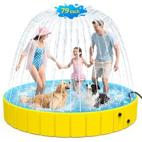 Dog Pool with Sprinkler, 79'' Foldable Dog Pools for Large Dogs, 2-in-1 Heavy Duty Cooling Bath Tub, PVC Non-Slip Pet Pool Outdoor Backyard Summer Toys,Portable Water Play for XL Dogs Puppies