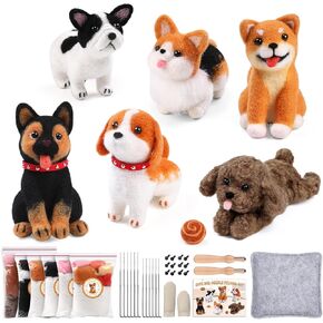 Mayboos 6 PCS Needle Felting Kit, Animal Needle Felting Beginner Kits Wool Felt Needle Felting Tools with Instruction for DIY Craft Animal Home Decoration (Cute Dog)