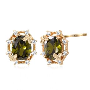 Gold Plated Oval Peridot Stud Earrings for Women with Butterfly and Cubic Zirconia Olive Green Earrings Studs for August Birthstone Jewelry