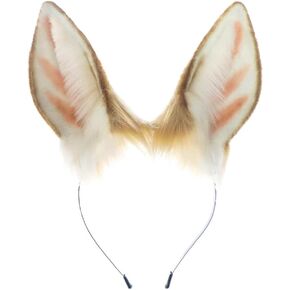 Zcargel Animal Ears Headdress Anime Handmade Faux Fur Cosplay Costume Ear Headdress for Adult Women Long Deer Ear Headband