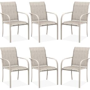 VICLLAX Patio Chair Set of 6, Metal Stackable Outdoor Sling Dining Chairs for Lawn Garden, Grey Fabric
