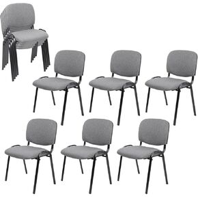 CLATINA Stackable Waiting Room Chairs, Cloth Fabric Guest Reception Chair with Upholstered Thickene Seat and Back Support, Stacking Chair Metal Leg for Office School Church Conference, Grey, 5 Pack