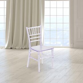 EMMA + OLIVER Child’s All Occasion White Resin Chiavari Chair for Home or Home Based Rental Business