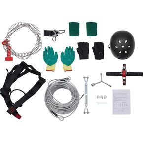 120ft Zipline Kit with Stainless Steel Spring Brake, 330lbs Capacity Backyard Zip Line Set for Kids, Complete Safety Harness & Helmet Included