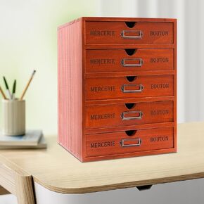 5 -Drawer خمر منظم المكتب الخشبي ، أدراج تخزين الحرفية - درج الجرف الريفي - منظمي المكاتب المنزلية والملحقات - خيط التطريز - خزانة أبوثيكاري ، تخزين الفن (قائم بذاته)