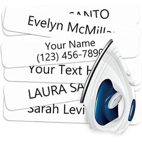 100 pcs Iron on Name Tags for Clothing - Fabric Labels for Clothes Washable Precut 2"x0.37", Personalized & Custom Name Tag, Clothing Labels for Nursing Home, Day Care & Organization Needs