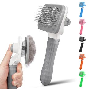 Dog & Cat Brush, Self Cleaning Slicker Brush for Pets, Upgraded Dog Brush for Shedding Massaging and Grooming, Removes Loose Undercoat & Portable Comb for Long Short Haired Dogs(Blue)