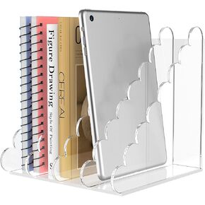 YAGELI Acrylic Magazine File Holder – Clear Desk Organizer with 4 Vertical Compartments – Space-Saving Rack for Office, Home, and Study – Stores Magazines, Folders, Files, Books & Mail