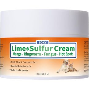 ZOXY Lime Sulfur Cream, Mange Treatment Dogs, Ringworm Treatment for Cats & Dogs, Soothes Itchy, Dry, Inflamed Skin, Promotes Hair Regrowth, Low Odor, No Rinse Needed, 2oz