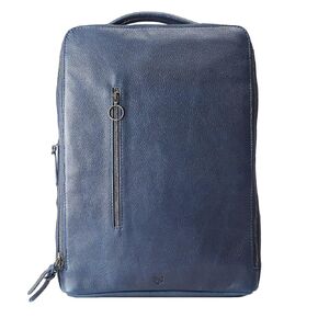 Blue Leather Slim Tech Captop Backpack DayPack. حقيبة تنظيم التكنولوجيا للرجال. الاستخدام اليومي ، حمل الضروريات. زجاجة مخصصة monogram. حقيبة الظهر التجارية.