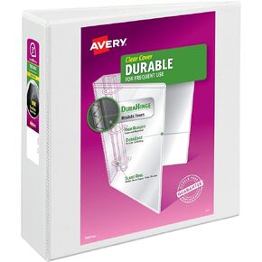Avery Durable Clear View 3 Ring Binders, 3 Inch EZD Rings, 1 White Binder (09701)