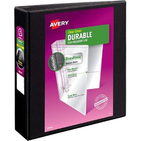 Avery(R) Durable View 3 Ring Binder, 2 Inch EZD Rings, 1 Black Binder (09500)