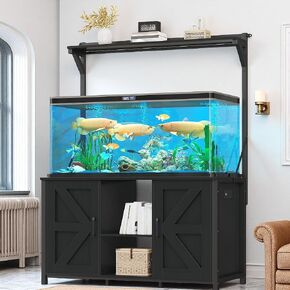 DWVO 40-120 Gallon Fish Tank Stand with Power Outlets, Heavy Duty Aquarium Stand with Storage, Metal Reptile Terrariums Table for Turtle Accessories Storage,1100LBS Capacity, Black