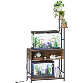 Aquarium Stand with Plant Shelves,20-Gallon Fish Tank Stand with 2-Tier Storage and Display Racks,Metal Frame Reptile Tank Table with Tall Plant Holders,Industrial Rack for Home,Office