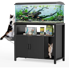 GDLF 40 Gallon Breeder Tank Stand，40–50 Gallon Fish Tank Stand with Hidden Cat Litter Box Cabinet and Cat Perch,36.6"x18.9"Tabletop, 660 LBS Capacity
