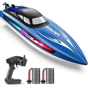 RC Boats for Adults, Remote Control Boat for Pools and Lakes, WF17 25+ KMH Fast RC Speed Boat with 7 LED Light Modes for Kids 8-12, Summer Toys for Boys Girls, 2 Batteries for 30-40 Mins, Blue