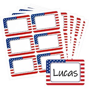Whaline 180Pcs Patriotic Name Tag Stickers 4th of July American Flag Rectangle Nameplate Sticker Writable Name Label Decals for Independence Day Office School Supplies