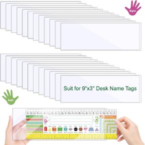 Meetory 25 Pieces 9.5" x 3.4" Clear Reusable Nameplate Pocket Thickened Self-Adhesive Desk Name Tag- Covers for School Classroom Desk, Office Supplies, No Residue（NOT Include Name Tags）