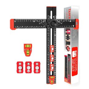 TANYO 5 in 1 Drilling Positioning Ruler, Multifunctional Adjustable T Square Ruler, Aluminum Alloy Cabinet Hardware Jig, Marking Gauge Tools for Woodworking, Cabinet Hole Drilling Template