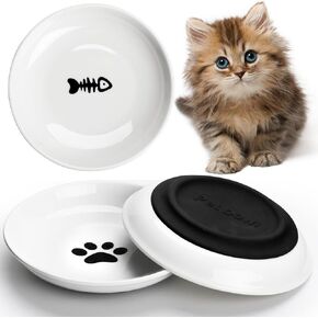 أوعية سيراميك للقطط، أوعية تغذية للقطط مع سجادات غير قابلة للانزلاق، أطباق للقطط للحيوانات الأليفة للطعام والماء، وعاء واسع للقطط الضحلة، 3 عبوات (أبيض) in Kuwait