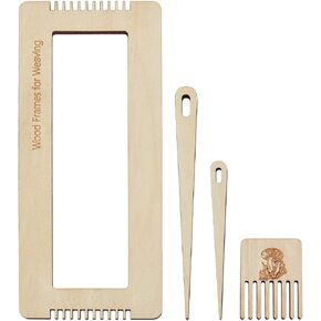 WEBEEDY 4 Pcs Weaving Loom Kit for Weaving Beginners,DIY Woven Bookmark Loom Set with Wooden Loom Weaving Needles and Wood Weaving Comb for Weaving Enthusiasts Knitting Crafts Making Supplies