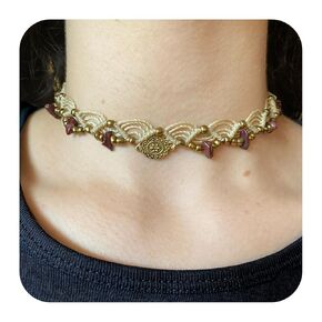 Gargantilla o tiara de Macrame Boho, gargantilla Boho tejida, collar de piedras preciosas, ajustable joyería hippie, joyería Boho, regalo perfecto. (Cafe, ESTILO BOHO)