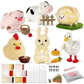 MOREJMTT Needle Felting Kit, 6 PCS Farm Animal Needle Felting Beginner Kits, Wool Felt Needle Felting Tools Foam Pad, Craft Party Supplies for Beginners Adult(6pack Axolotl)