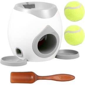 Dog Ball Launcher Interactive Puppy Ball Thrower Machine with Treat Dispenser Fun Dog Training Toys for Indoor Outdoor(Light Grey,2 Balls)