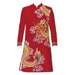 C25 Red Dragon Vietnamese Ao Dai Nam | Men Ao Dai | Dragon Ao Dai | Wedding Ao Dai | Ao Dai Tet Lunar New Year (4XL)