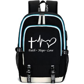 Faith Hope Love Letter Print Laptop Backpack Large Capacity Christian Backpack Casual Daypack for Travel