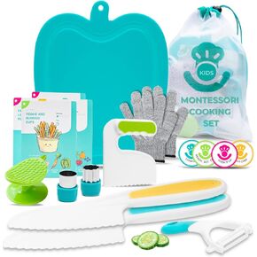 Tovla Jr. Real Toddler Cutting Set – Montessori Kitchen Tools for Kids - Kid Safe Kitchen Knives Gift Set (Cutting Set)