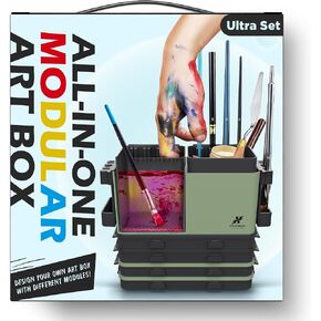 Portable All-in-One Modular Painting Station with Paint Brush Cleaner and Holders,Wet Paint Palette Tray with Lid for Miniature Painting and Acrylic Paints (Green Black, Ultra) in Saudi Arabia