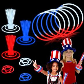 120 PCS 4th of July Accessories for Kids, Patriotic Red White Blue Glow Sticks Party Favors Supplies Bulk,Light up Necklaces Bracelets Toys Decor,Treats Goodie Gift Bag Stuffers for Fourth of July