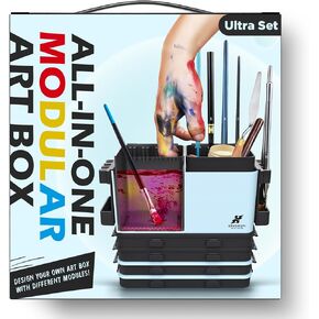 Portable All-in-One Modular Painting Station with Paint Brush Cleaner and Holders,Wet Paint Palette Tray with Lid for Miniature Painting and Acrylic Paints (Green Black, Ultra)